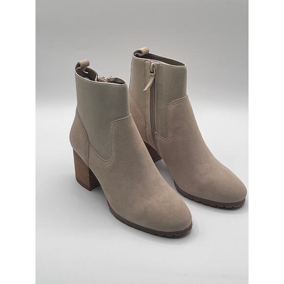 Violet & Red Shoes - Violet & Red Womens Sz 7 Loaded Suede Knit Cuff 2.4" Heel Bootie Tan NEW